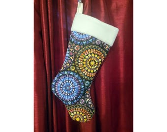 Stained Glass Christmas Stocking - Church Rosette - Customizable