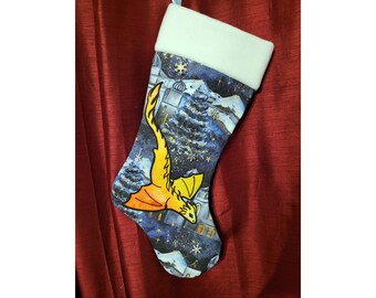 Dragon Christmas Stocking - Christmas Castle embellished with metal charms - Customizable