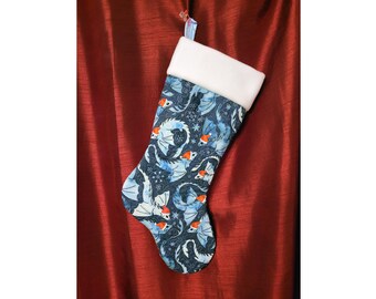 Dragons Christmas Stocking - Blue Dragons with Santa Hats - Customizable
