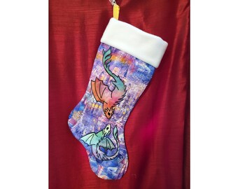 Dragon Christmas Stocking - Fantasy Castle - Customizable