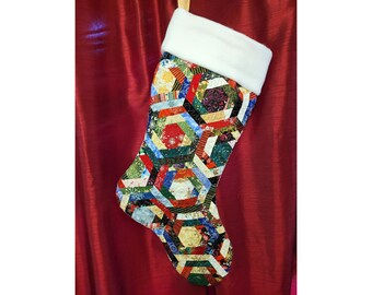 Extra-large log cabin / crazy quilt stocking - Customizable