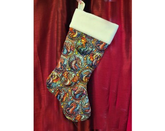 Stained Glass Dragons Christmas Stocking - Customizable