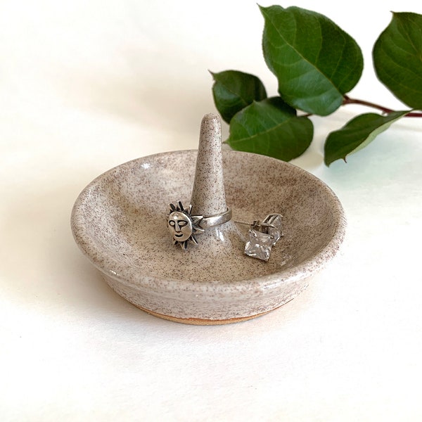 White Ring Holder, Engagement Gift, Bridal Shower Gift, Wedding Ring Dish, Speckled White Pottery