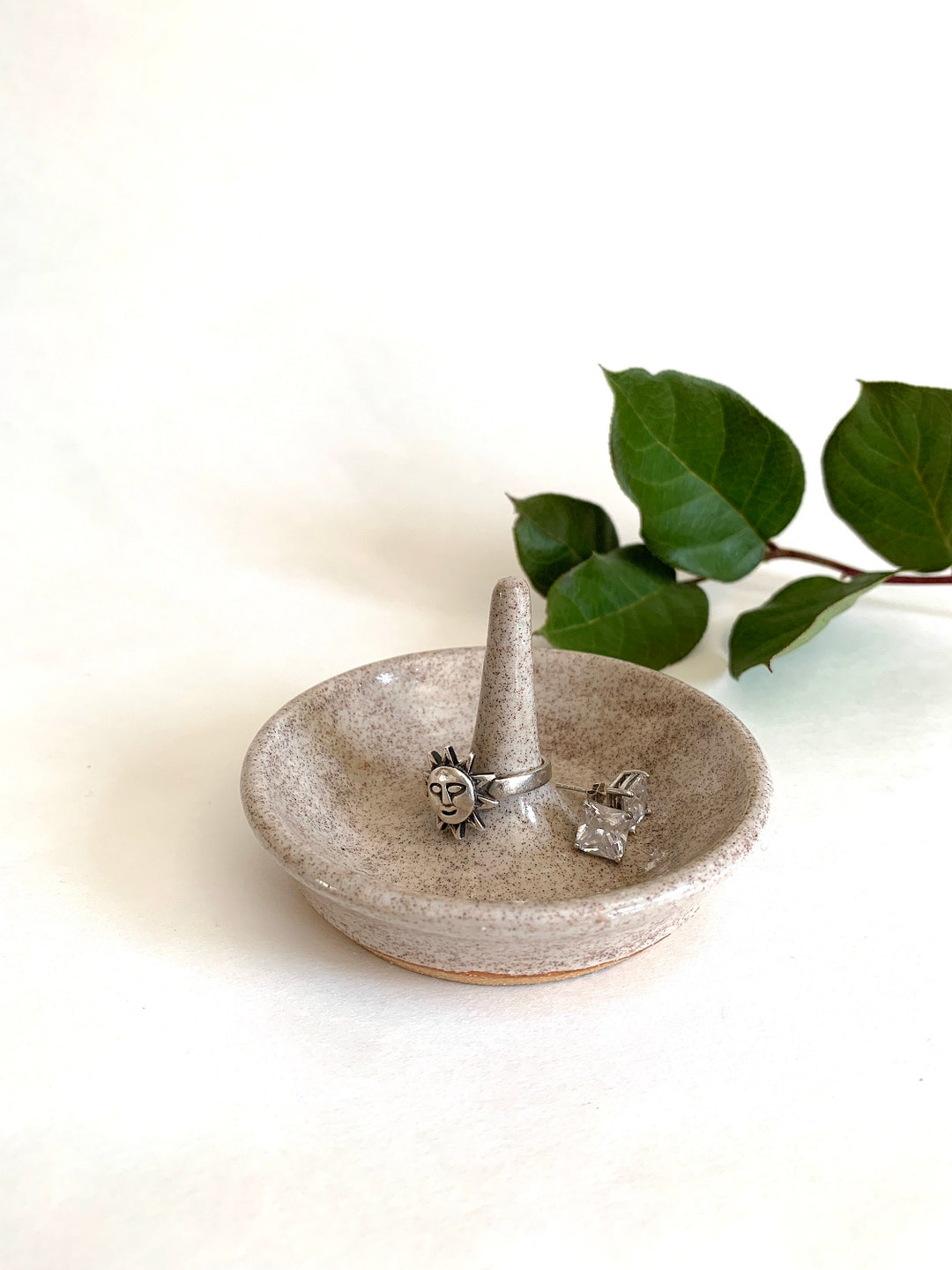 Handmade Speckled White Ring Holder – Ceramic Jewelry Dish – Engagement or Bridal Shower Gift