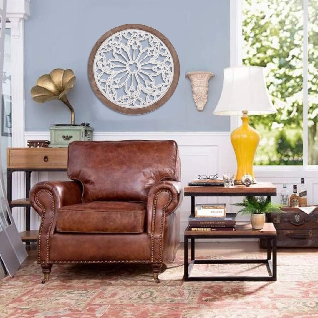 Vintage Round Wood Wall Decor Wood Wall Art Living Room Etsy