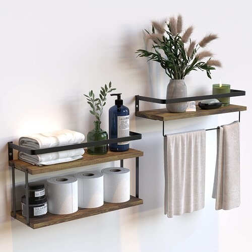 Set of 3 Rustic Wood Bathroom Shelves Over Toilet Storage Etsy