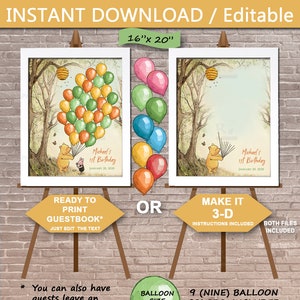 NEW! Retro Winnie the Pooh Guestbook 16x20 / Instant Download  & Editable / Baby shower / Birthday / neutral /  boy /  girl /  PRINTABLE