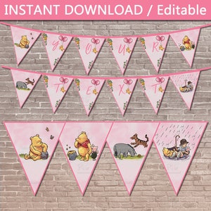 Classic Winnie the Pooh Party Banner / Instant  DOWNLOAD & EDITABLE / Birthday Party / Baby Shower / Pink / girl / boy /  PRINTABLE