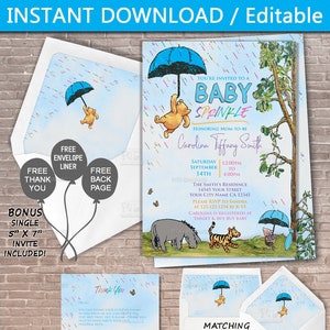 Baby Sprinkle Classic Winnie the Pooh Baby Shower Invitation / Downloadable Editable / Invite / Thank you / Gender Neutral / girl / boy