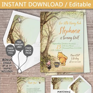 Retro Classic Winnie the Pooh Party Invite / Instant Download Editable / Birthday Invitation / Thank you / Neutral / Boy / girl / Hunny Pooh