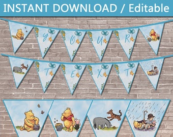 Classic Winnie the Pooh Party Banner / Instant  DOWNLOAD & EDITABLE / Birthday Party / Baby Shower / Blue / boy / girl /  PRINTABLE