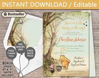 Retro Classic Winnie the Pooh Baby Shower Invite / Instant Download Editable / Invitation / Thank you / Gender Neutral / girl boy / Robbin