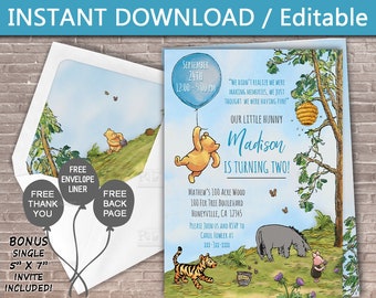 Classic Winnie the Pooh BIRTHDAY Invitation / Instant Download  & Editable / 1st Birthday /  Invite /  blue /  boy /  girl /  PRINTABLE