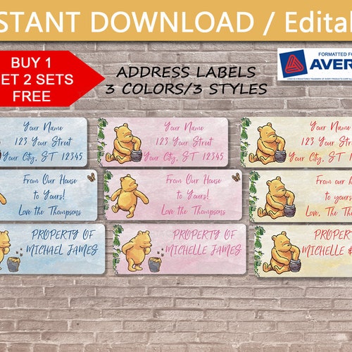 Classic Winnie the Pooh Address Label / Gift Tag / Thank You ...
