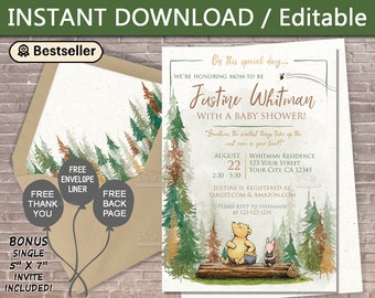 Rustic Classic Winnie the Pooh Baby Shower Invite / Instant Download & Editable / Invitation / Thank you / neutral /  boy / girl / PRINTABLE