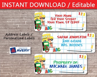NEW School Themed ADDRESS Label / Instant Download & Editable ...