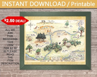 Classic Winnie the Pooh 100 Acre Wood Map Sign / Nursery / Wall Art / Wall Decor / Baby Boy Girl / Instant Download Printable