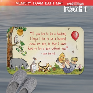 Winnie the Pooh BATH MAT Yellow FRIENDS Pooh Quote (&quot;If you live ...&quot;) Baby Shower Gift Bathroom Decor First Birthday Nursery Decor