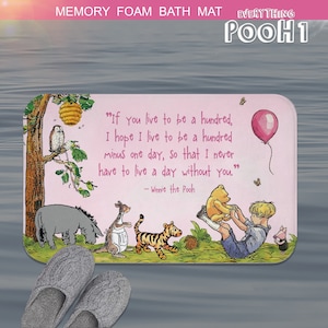 Winnie the Pooh BATH MAT Pink FRIENDS Pooh Quote (&quot;If you live ...&quot;) Baby Shower Gift Bathroom Decor First Birthday Nursery Decor