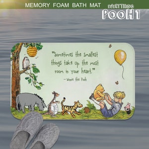 Winnie the Pooh BATH MAT Green FRIENDS Pooh Quote (&quot;Sometimes the smallest ...&quot;) Baby Shower Bathroom Decor First Birthday Nursery Decor