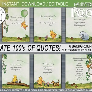 Classic Winnie the Pooh FRIENDS QUOTES GREEN Digital Download Editable  8x10 & 5x7 Nursery Decor forNursery Baby Shower Gender Neutral mom