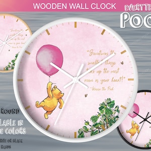 Winnie the Pooh Wall Clock PINK BALLOON Classic Pooh Quote (&quot;Sometimes the smallest ...&quot;) Nursery Decor / Baby Shower Gift for baby pooh
