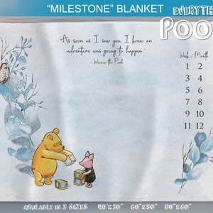 Winnie the Pooh MILESTONE BLANKET  FOLIAGE Blue Classic Pooh Quote ("As soon as ...") Newborn Baby Shower Gift Girl Boy Twins / New Mom