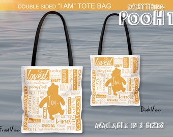 POOH Tote Bag   "I AM" INSPIRATIONAL Affirmations Winnie the Pooh Tote Bag For Shopping, Book bag, Baby Shower Gift for student teacher gift
