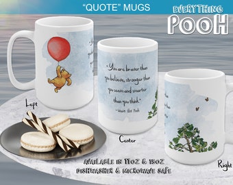 Winnie the Pooh Mug 11/15oz RED BALLOON Pooh Quote ("You are braver ...") Ceramic Mug Coffee Mug Baby Shower Best friend Gift Office
