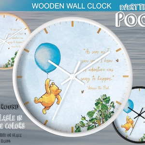 Winnie the Pooh Wall Clock BLUE BALLOON Classic Pooh Quote (&quot;As soon as ...&quot;) Nursery Bedroom / Home Decor / Baby Shower Gift for mom