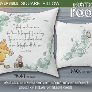 Winnie the Pooh Pillow GREEN FOLIAGE Pooh Quote (&quot;I think we dream ... &quot;) Nursery Decor Bedroom Pillow For Baby Shower Gift for baby nursery
