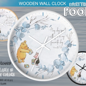 Winnie the Pooh Clock - BLUE FOLIAGE Pooh Quote (&quot;Any day spent...&quot;) Winnie Piglet / Nursery / Bedroom / Home Decor / Baby Shower Gift