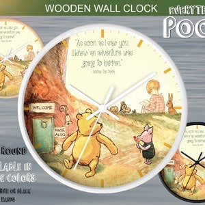 Winnie the Pooh Wall Clock COUNTRY Classic Pooh Quote (&quot;As soon as ...&quot;) Nursery Bedroom Decor / Baby Shower Gift For Baby boy baby girl