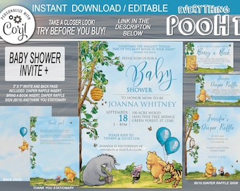 Classic Winnie the Pooh Baby Shower Invite / Instant Download  & Editable / Baby shower Invitation /  blue /  boy /  girl /  PRINTABLE