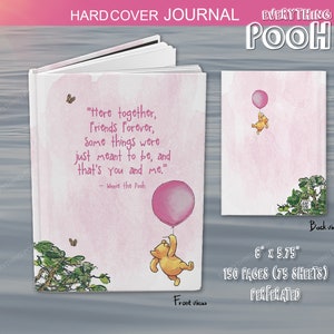 Winnie the Pooh JOURNAL PINK BALLOON Pooh Quote (&quot;Here together friends ..&quot;) Baby Shower Teacher Gift Friendship Letters to son or daughter
