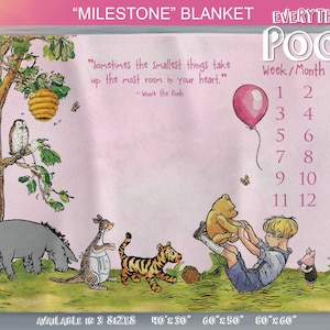 Winnie the Pooh MILESTONE BLANKET FRIENDS Pink Classic Pooh Quote ("Sometimes the smallest ...") Newborn Baby Shower Gift Girl Boy  New Mom