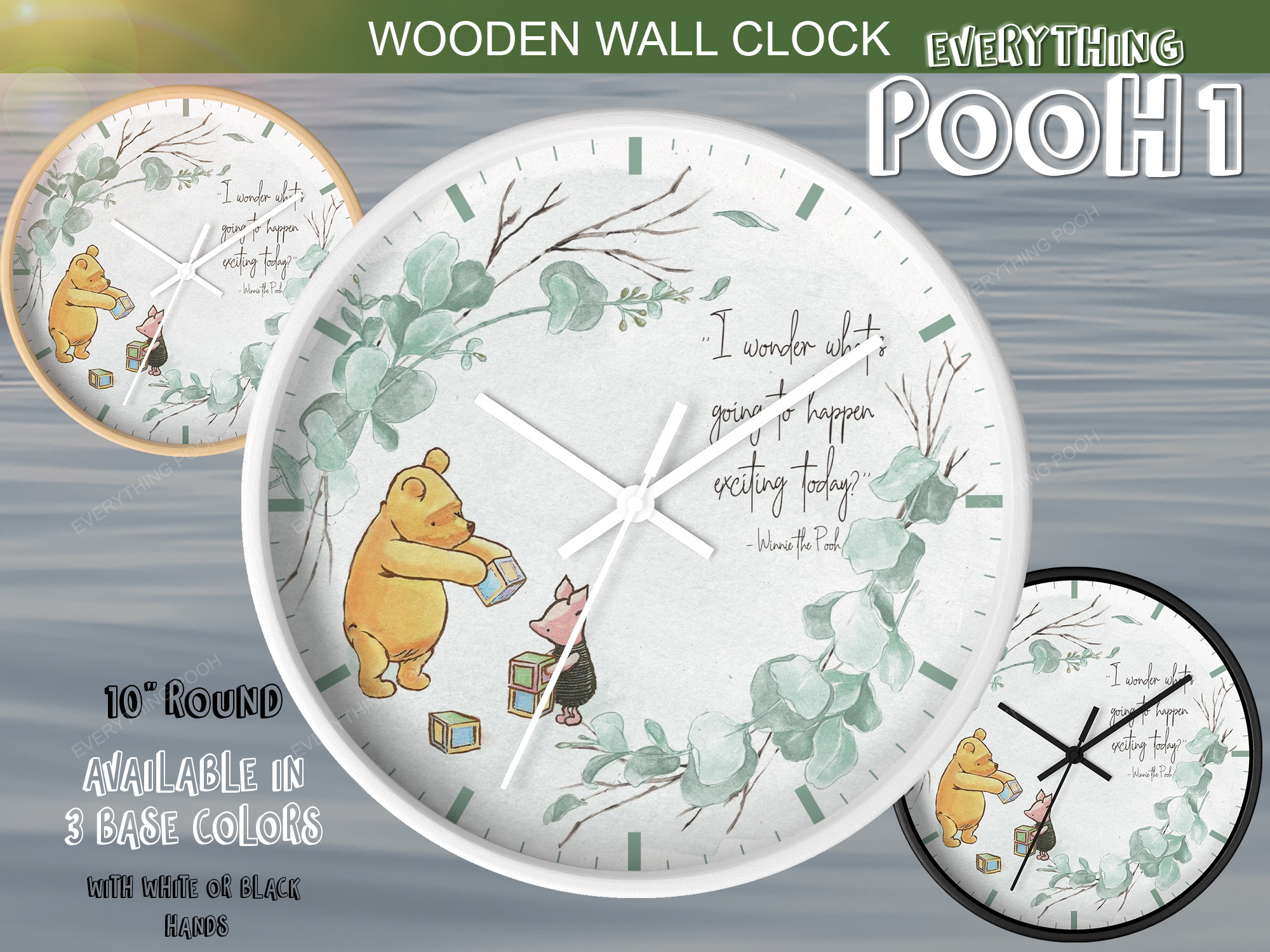 Winnie the Pooh Clock GREEN FOLIAGE Pooh Quote (