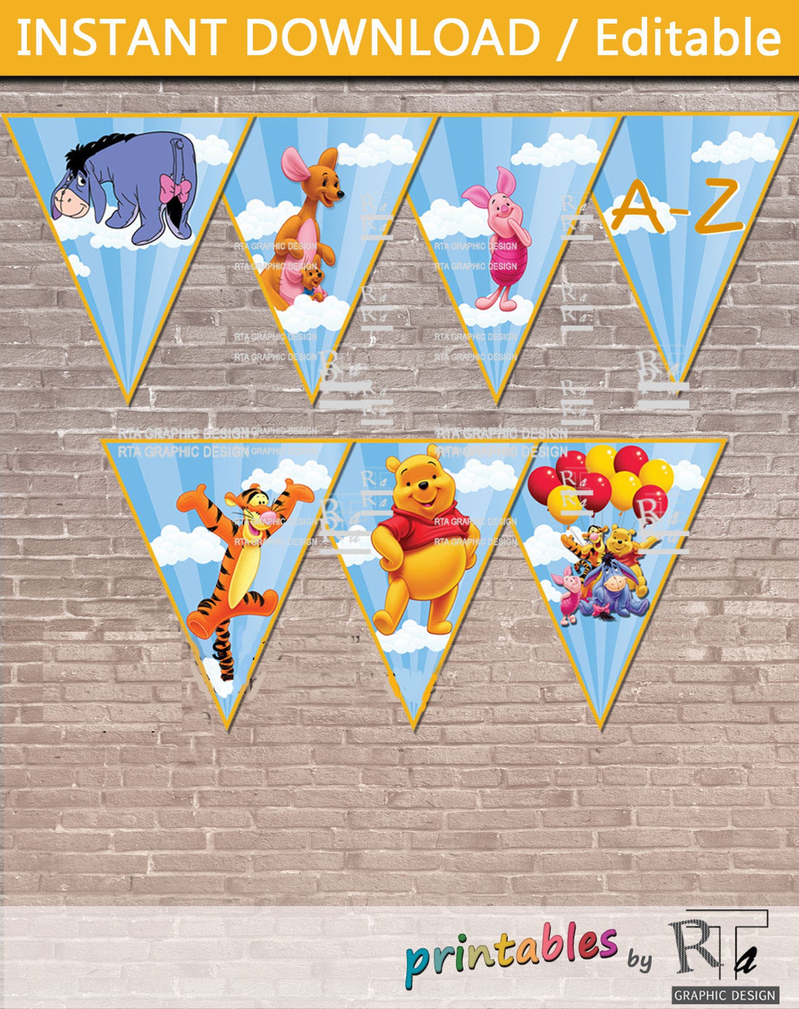Winnie the Pooh Party Banner / Instant DOWNLOAD EDITABLE / Etsy