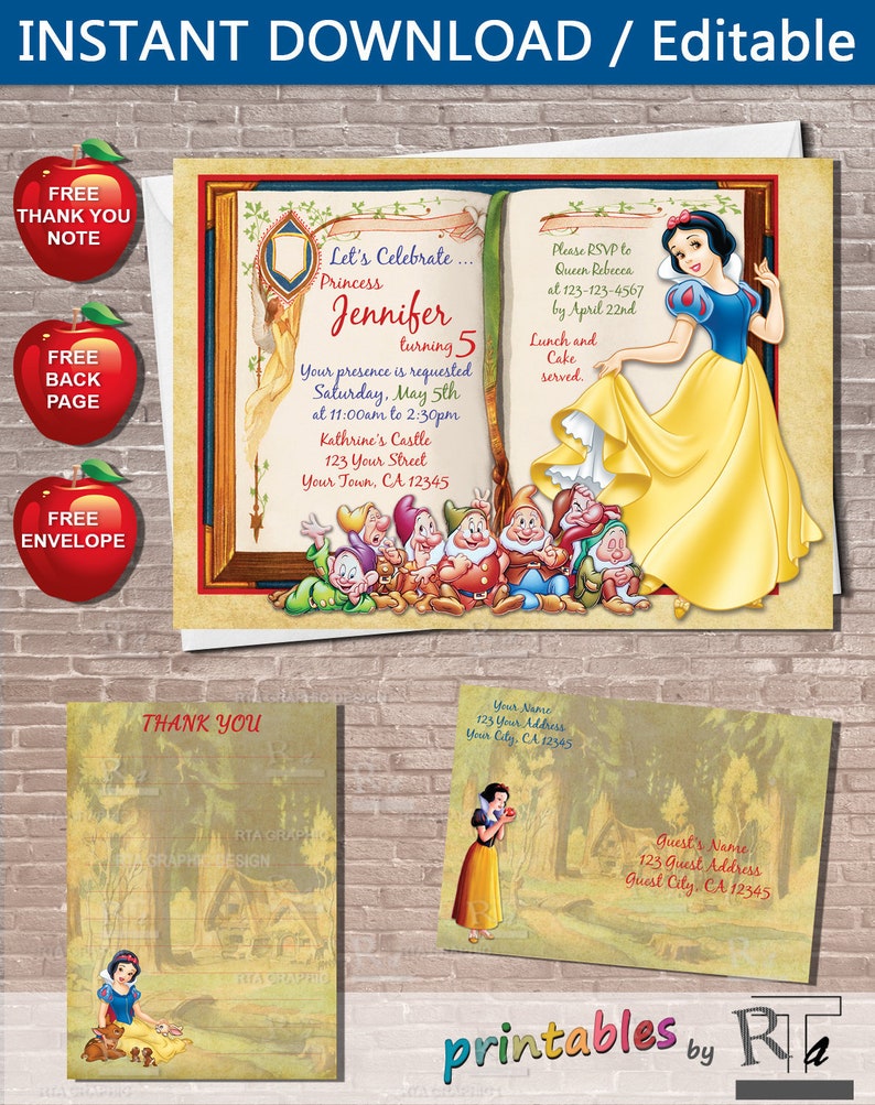 Snow White Invitation Instant Download Editable Etsy