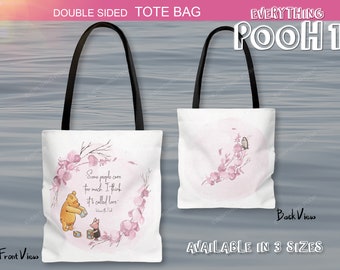 Winnie the Pooh TOTE Bag FOLIAGE PINK Pooh Quote ("Some people care ... ") Baby Shower Gift Nursery Bag Birthday Gift Student Teacher Gift