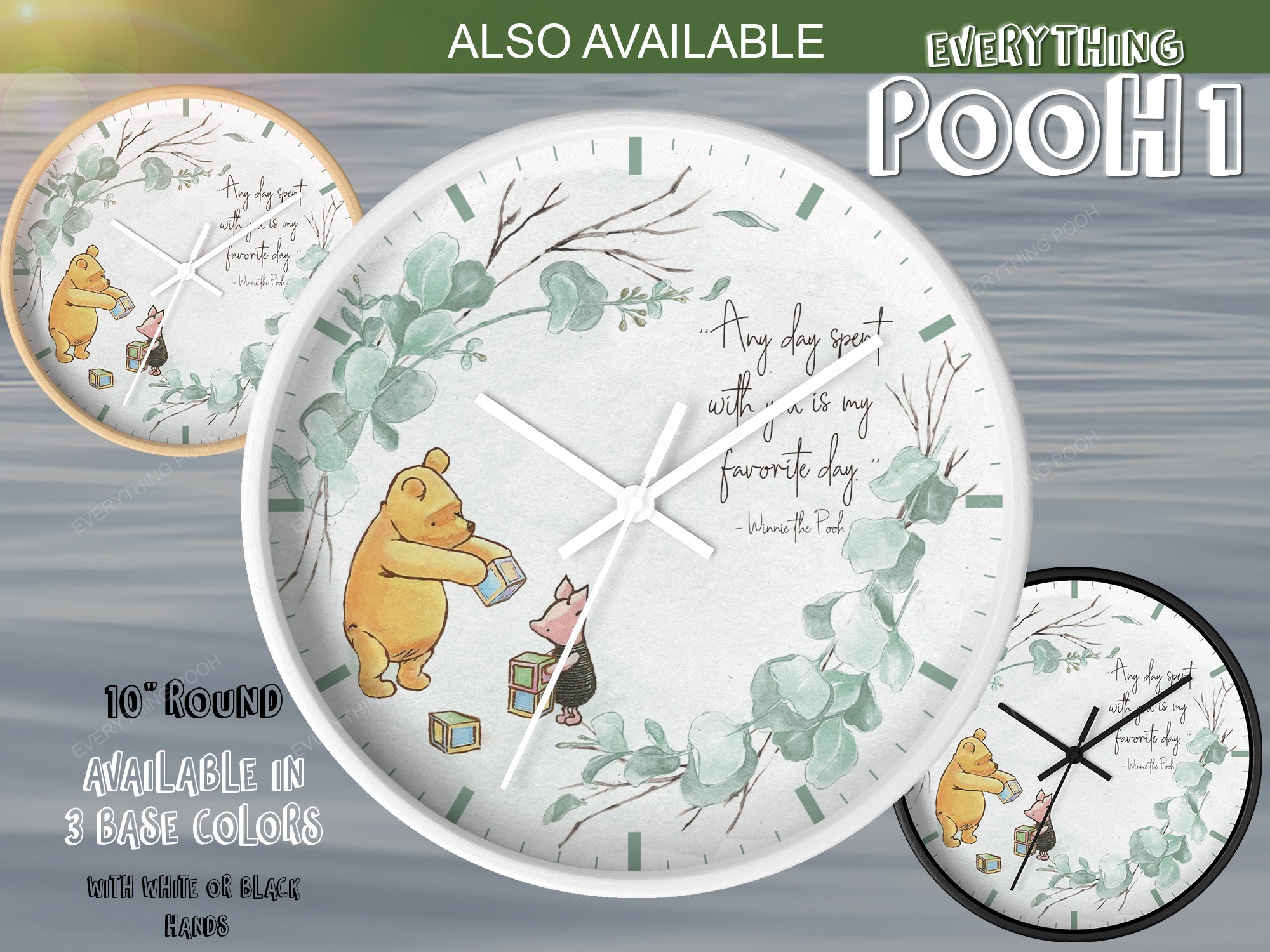 Winnie the Pooh Clock GREEN FOLIAGE Pooh Quote (
