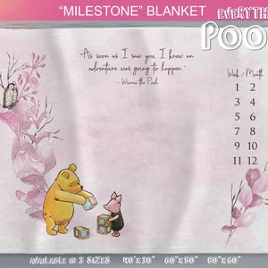 Winnie the Pooh MILESTONE BLANKET FOLIAGE Pink Classic Pooh Quote ("As soon as ...") Newborn Baby Shower Gift Girl Boy Twins / New Mom