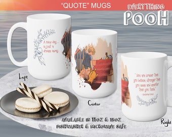 Winnie the Pooh Mug 11/15oz STAIRS Pooh Quote ("You are braver ...") Ceramic Mug Tea Pooh Quotes Coffee Mug Baby Shower 100 Acre wood