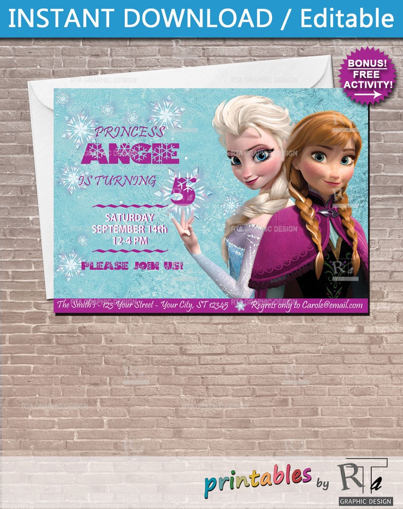 Frozen Anna And Elsa Invitation Instant Download And Editable Etsy