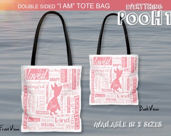 PIGLET Tote Bag "I AM" INSPIRATIONAL Affirmations Winnie the Pooh Tote Bag For Shopping, Book bag, Baby Shower Gift for student teacher gift