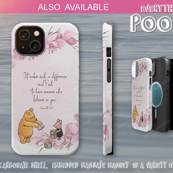 Winnie the Pooh iPhone Case FOLIAGE PINK Pooh Quote ("It makes such ...") MagSafe Tough Case 13 iPhone 14 Baby Shower Gift mom friendship