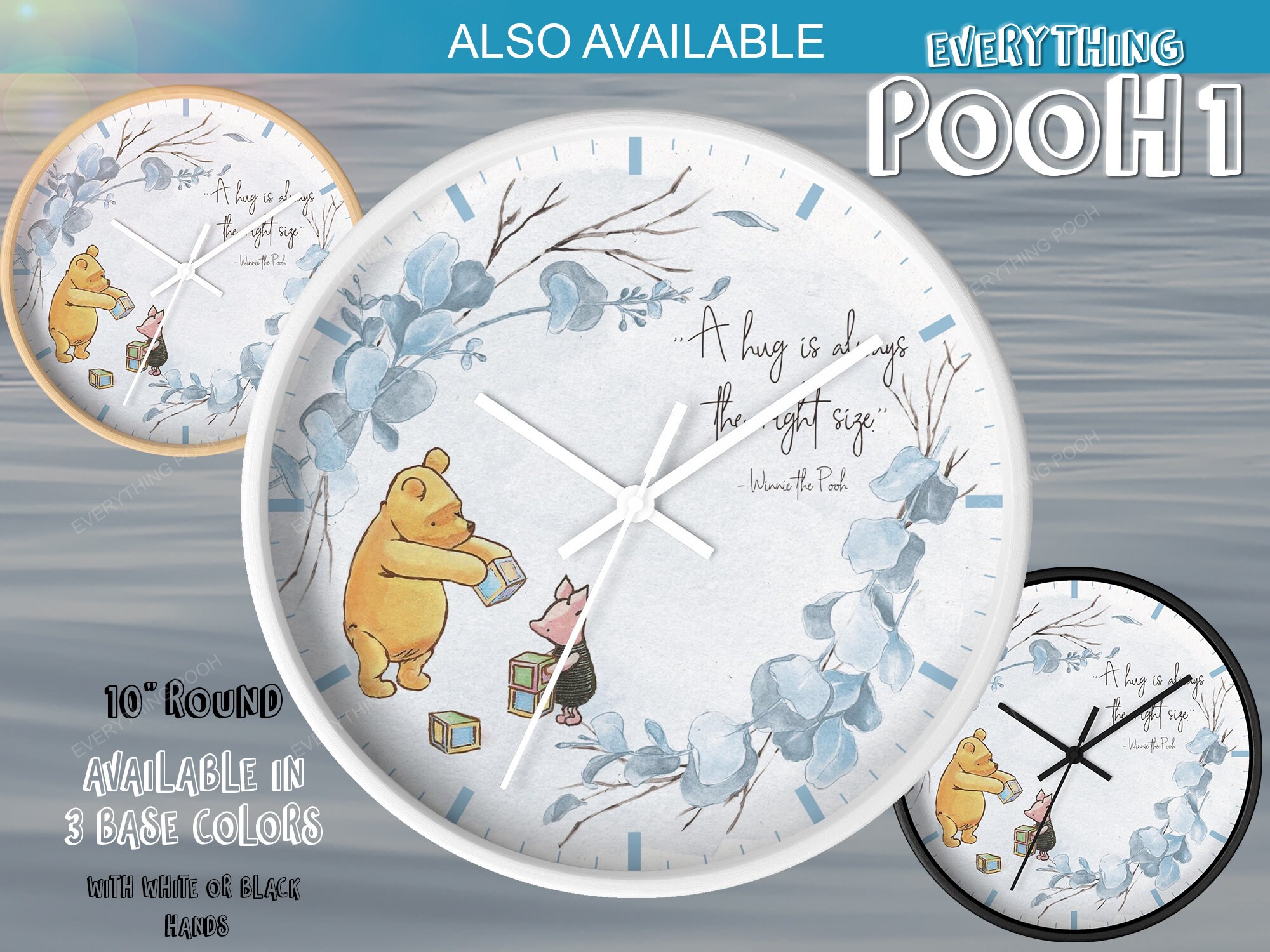 Winnie the Pooh Clock - BLUE FOLIAGE Pooh Quote (
