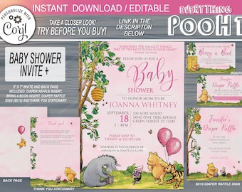 Classic Winnie the Pooh Baby Shower Invite / Instant Download  & Editable / Baby Shower Invitation / Pink /  girl / Best Seller /  PRINTABLE