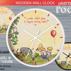 Winnie the Pooh Clock - YELLOW FRIENDS Pooh Quote (&quot;I wonder what&#39;s ...&quot;) Winnie Piglet / Nursery / Bedroom / Home Decor / Baby Shower Gift