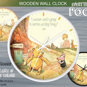 Winnie the Pooh Wall Clock COUNTRY Classic Pooh Quote (&quot;I wonder what ...&quot;) Nursery Bedroom Decor Baby Shower Gift For Mom Baby 1st birthday